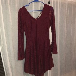 Formal dress; maroon lace; long sleeve
